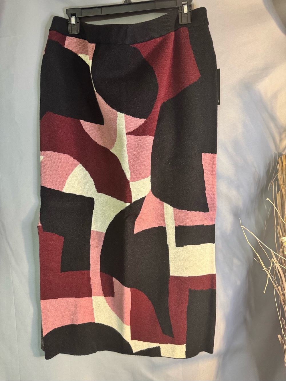Eloquii Abstract Colorblock Pencil Skirt in Black, Pink & Cream